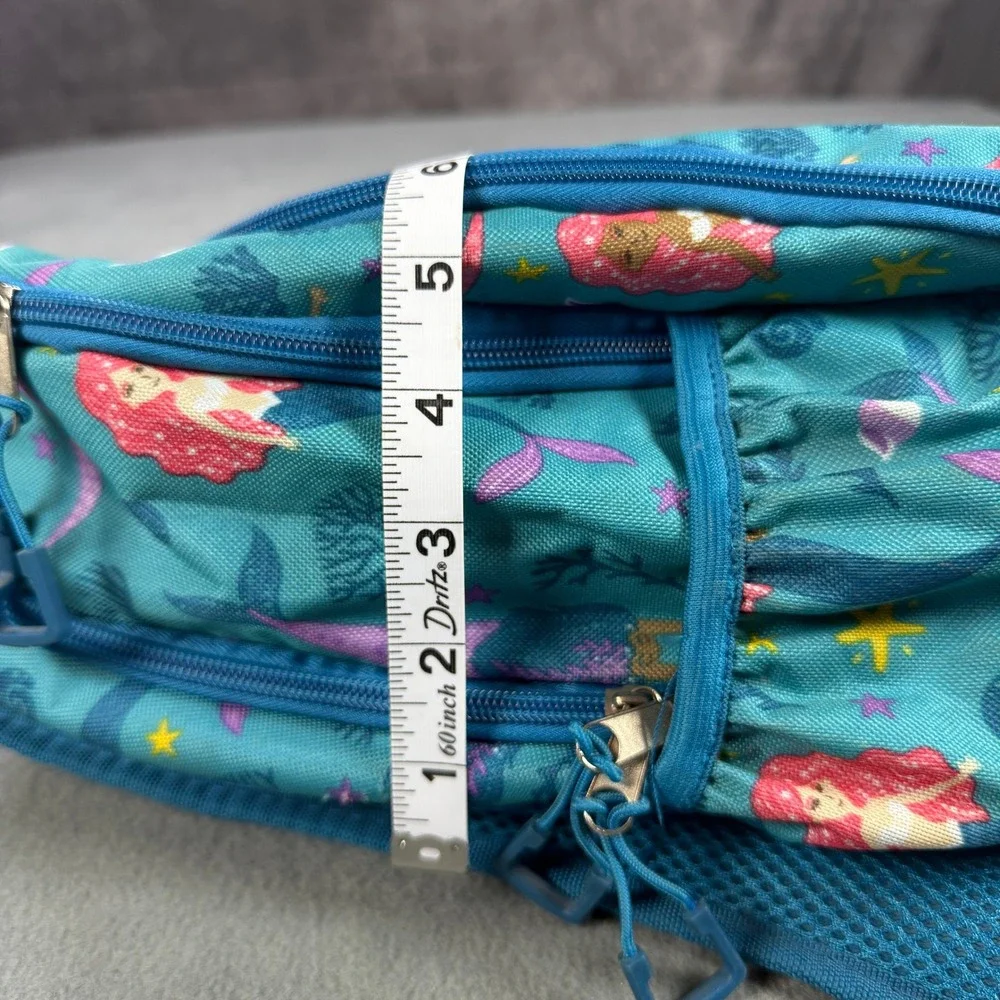 Kids Mermaid Print Backpack Teal Blue School Bag with Reflective Safety Patches